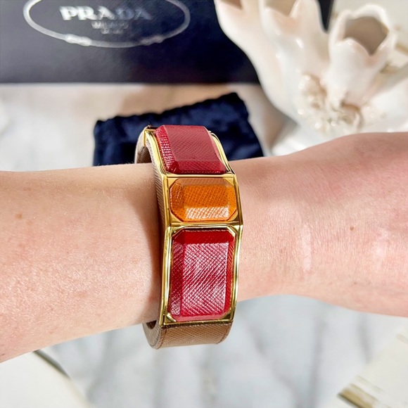 Prada Saffiano Leather Hinged Cuff Bracelet - Picture 4 of 7